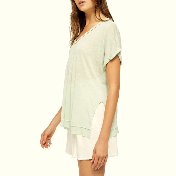 NWT FREE People Under The Sun linen blend Tee in Ponderosa size small - Picture 1 of 8